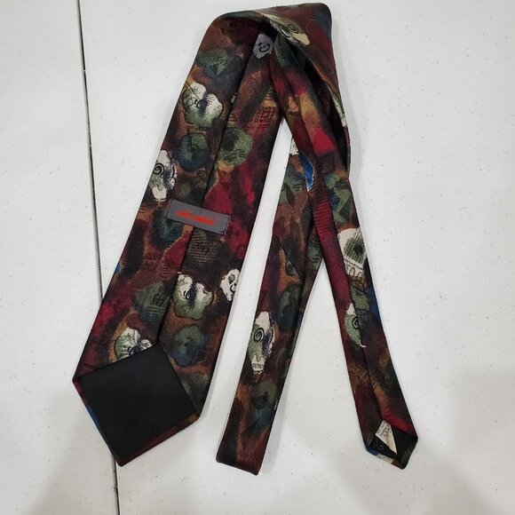Andre Valetino Mens Dress Tie Burgundy Green Geometric Print Made in USA - Picture 5 of 5